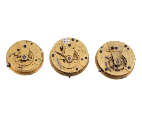 Three watch movements by Barrauds, to include: a duplex fusee movement, no. 1687, with four armed undersprung balance, cylind