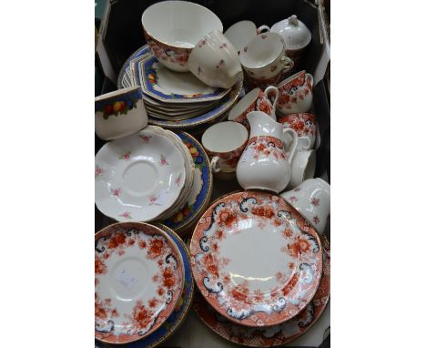 Ceramics - a late 19th century part tea service, red floral pattern on white ground; a Barker Brothers part dinner service; o