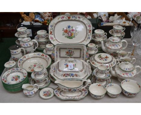 A Spode Chinese Rose pattern dinner, tea and coffee service including tureens, meat plates, tea and coffee pots, cups, saucer