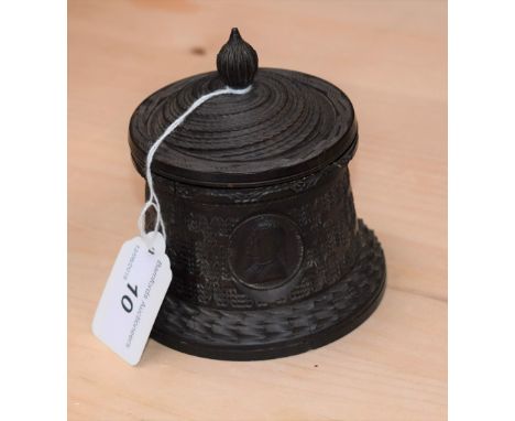 A 19th century engine turned coromandel circular box and cover, the sides with portrait roundels of Johann Gasparus Lavater, 