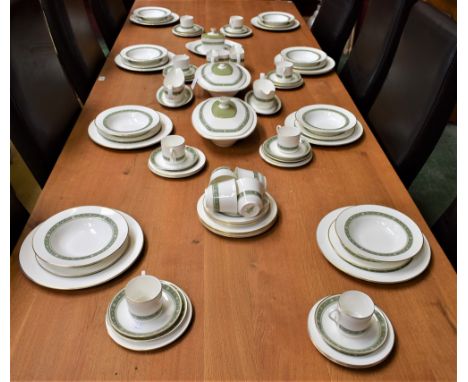 A Royal Doulton Rondelay pattern dinner service, comprising dinner plates, salad plates, side plates, soup bowls, lidded ture