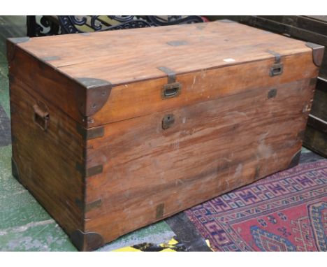 A 20th century campaign style metal mounted camphor wood trunk, 106cm wide