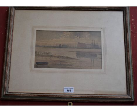English School (mid 20th century)Industrial Skyline, Poole,signed with monogram RB, dated '56, watercolour, 16cm x 27cm