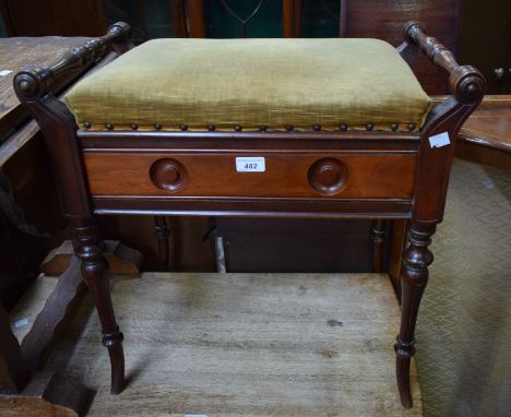 A Victorian mahogany piano stool, with sheet music drawer 