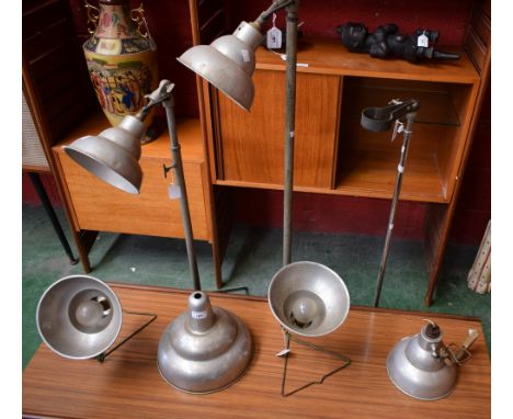 Photography Lighting - a Photax floor standing tripod photographers light, aluminium shade; two further tripod lights; a quan