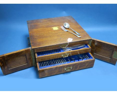 A Part Canteen of WP Electroplated Cutlery; comprising forks, spoons, ladle and basting spoon, (some handles engraved "D. Upt