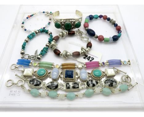 Polished Hardstone Inset Bracelets, malachite inset bangle, etc. 