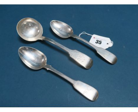 A Pair of Hallmarked Silver Fiddle Pattern Spoons, John & Henry Lias, London 1841; Together with A Hallmarked Silver Fiddle P