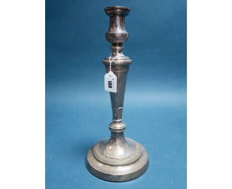 A Large Hallmarked Silver Candlestick, John Roberts & Co, Sheffield 1814, bearing armorial crest (base weighted) 38cm high; t