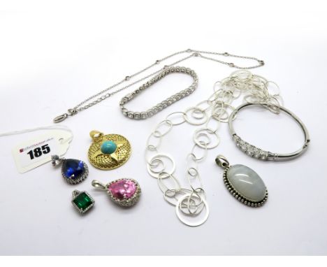 Modern Single Stone Pendants, stamped "925", long openwork necklace, CZ bracelet, bangle, etc. 