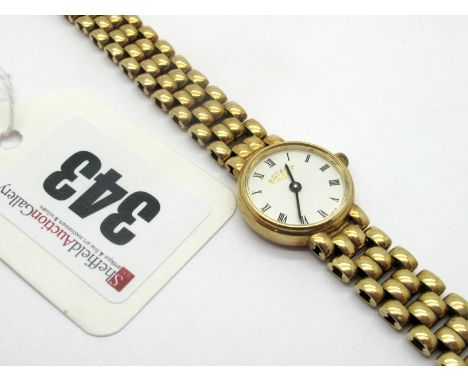 Rotary; A Modern 9ct Gold Cased Ladies Wristwatch, to integral brick link style bracelet with 9ct gold clasp. 