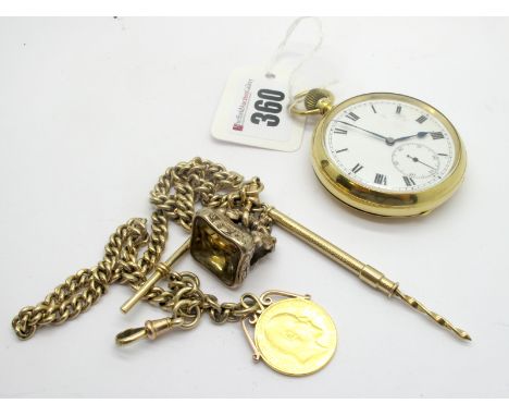 An 18ct Gold Cased Openface Pocketwatch, the white dial with black Roman numerals and seconds subsidiary dial, within plain c