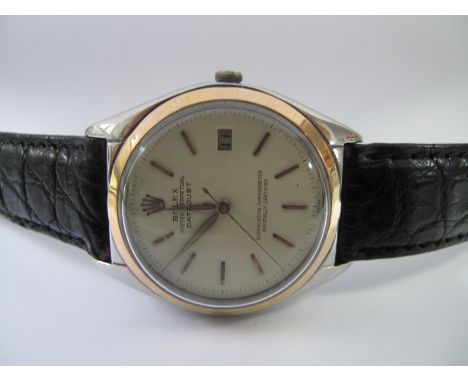 Rolex; An Oyster Perpetual DateJust (5031) Bubble Back Gent's Wristwatch, (serial number unclear) the signed dial with baton 