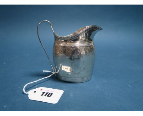 A Hallmarked Silver Cream Jug, Duncan Urquhart & Naphtali Hart (mark rubbed), London 1796, with reeded edge and loop handle a