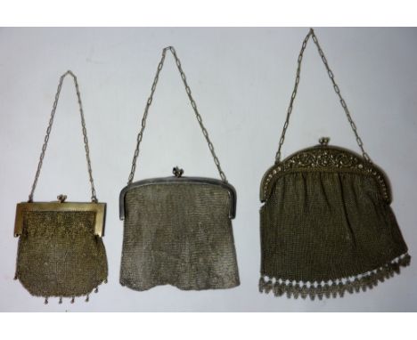 Vintage & Designer Clothing, Accessories and Textiles - 1920s Alpacca silver-plated and mesh evening bag H21cm excluding leng