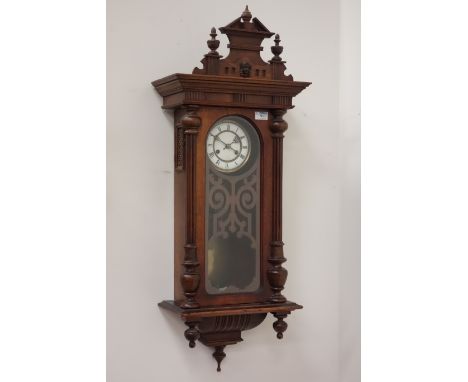 19th century walnut Vienna wall clock, fret work interior panel CLOCKS & BAROMETERS - as we are not a retailer, these items a