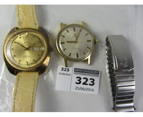 Omega electronic Chronometer f 300hz wristwatch, a gold-plated Omega wristwatch (no strap) and an Omega stainless strap Condi