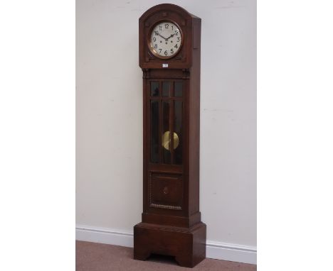 Early 20th century oak longcase clock, fitted with chiming movement, H179cm CLOCKS & BAROMETERS - as we are not a retailer, t