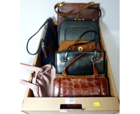 Vintage & Designer Clothing, Accessories and Textiles - 1940s vintage crocodile skin handbag W25.5cm, black leather Ackery Lo
