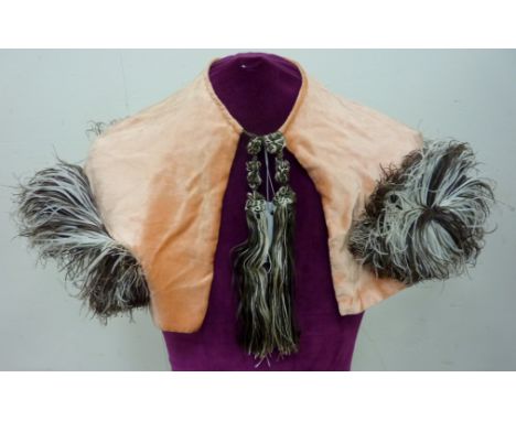 Vintage & Designer Clothing, Accessories and Textiles - 1930s silk lined velvet cape, edged with ostrich feathers Condition R