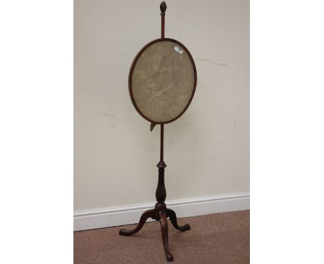 Victorian mahogany pole screen raised on tripod base fitted with embroidered map of England panel, H134cm Condition Report Cl