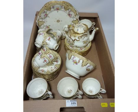 Victorian hand painted tea service and a similar teapot in one box  Condition Report Click here for further images, condition