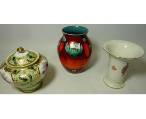 Meissen red dragon vase, Noritake covered vase with hand painted decoration, and a Poole Pottery vase (3) Condition Report Cl