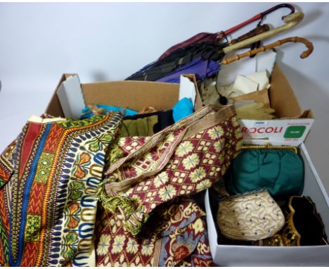 Vintage & Designer Clothing, Accessories and Textiles - Vintage umbrellas, eleven pairs of gloves, shawl, evening bags, scarv