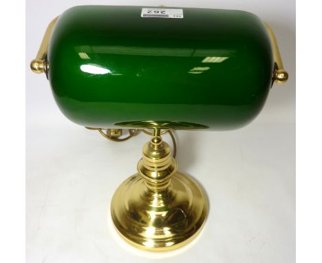 Brass finish banker's lamp with green glass shade H35cm (This item is PAT tested - 5 day warranty from date of sale)  Conditi