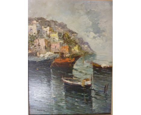 Mediterranean Harbour, oil on panel signed Corsini 38cm x 28cm  Condition Report Click here for further images, condition, au
