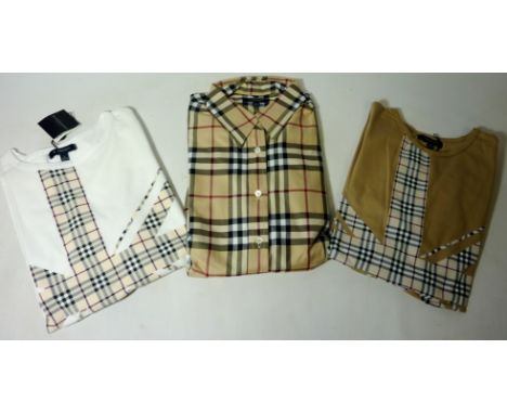 Vintage & Designer Clothing, Accessories and Textiles - Ladies Burberry shirt, size L, and two T-shirts (one size M, one size