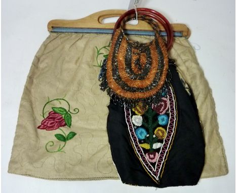 Vintage & Designer Clothing, Accessories and Textiles - Bag with crewel work embroidery and two beaded bags (3) Condition Rep