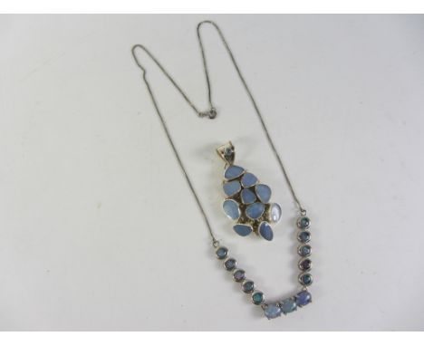 Blue opal set necklace stamped 925 and a silver pendant hallmarked Condition Report Click here for further images, condition,