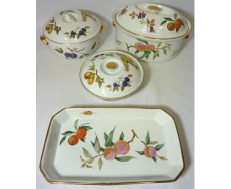 Three Royal Worcester 'Evesham' casserole dishes and a serving dish