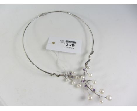 Freshwater pearl and amethyst set necklet Condition Report Click here for further images, condition, auction times & delivery