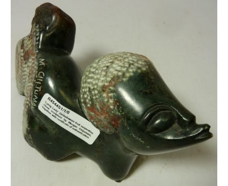 'Lying Lady' Zimbabwean fruit serpentine stone sculpture carved by Morgan Chijumani H12cm together with certificate of authen