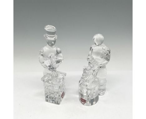 Two clear crystal figurines representing a metal worker 5"H and a chimney cleaner in top hat 5.75"H. Orrefors mark. Largest p