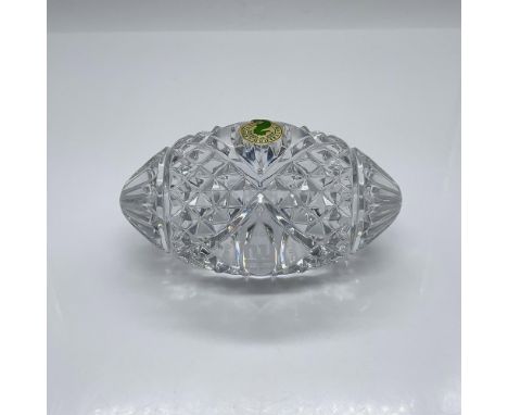 Limited edition clear desk decor shaped as an American football with foliate and diamond cut motifs. Super Bowl XLII NY Champ