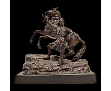 A bronze composition a Greek warrior with horse, from the period of the Greek Revolution of 1821 against the Ottoman Empire. 