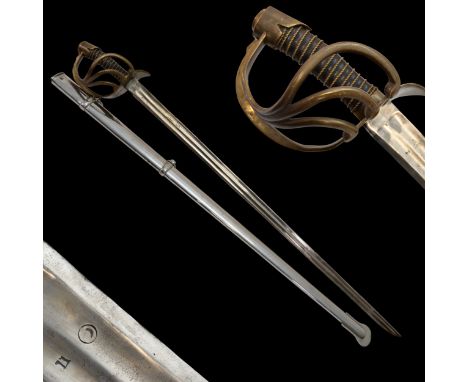 Soldier's cuirassier broadsword model 1826, Inscription on the blade, Zlatoust 1839, Russia 20th C. A powerful steel blade wi