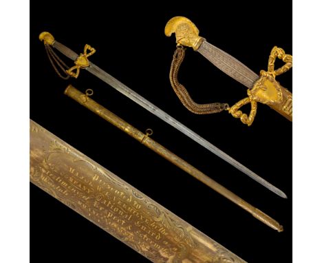 American gilt ceremonial sword, belonged to W.R. Vermilye, 19th century. Magnificent sword made by Ames Mfc. Co, inscribed on