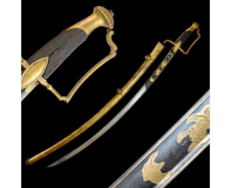 Magnificent French General's Sabre, Permet a Paris, First Empire, early 19th century. Steel curved blade with one wide fuller