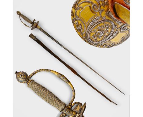 Rare small sword, richly decorated with engraving and gold, France, 1750-1780. The steel, triangular blade is decorated with 