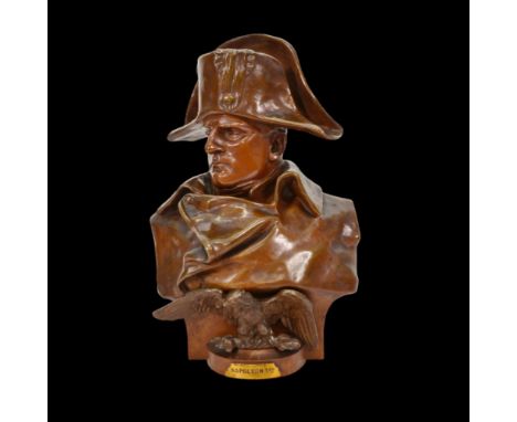 Renzo Colombo (Italian, 1856-1885) Bronze bust of Napoleon 1st with figurative eagle in front. The bust depicts Napoleon havi