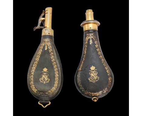 Two powder flasks from the personal property of the Emperor Napoleon III, France, third quarter of the 19th century. Drop-sha