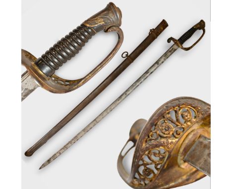 Donated french officer's infantry saber model 1845/1855 "Adjudant". Slightly curved, single-and false-edged blade with two fu