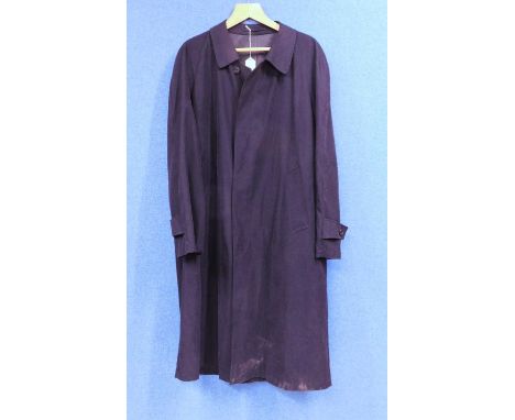 A gentleman's light weight Aquascutum navy blue trench coat, 40" chest