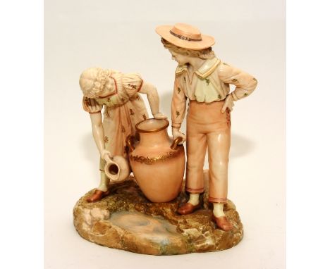 A Royal Worcester blush ivory porcelain figure group of water carriers, designed by James Hadley circa 1870's, impressed Hadl