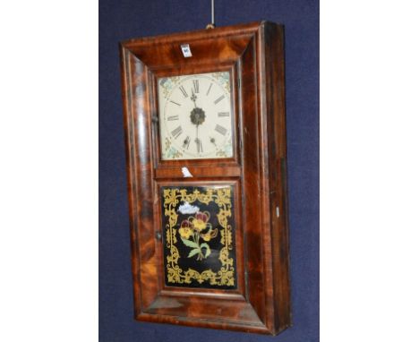 A Victorian American mahogany cased wall clock by Newhaven Clock Co, with two lead weights, 76cm high x 42cm wide