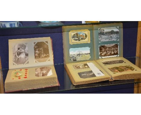 Three vintage postcard albums circa early 20th century, mainly comprising of English scene related postcards